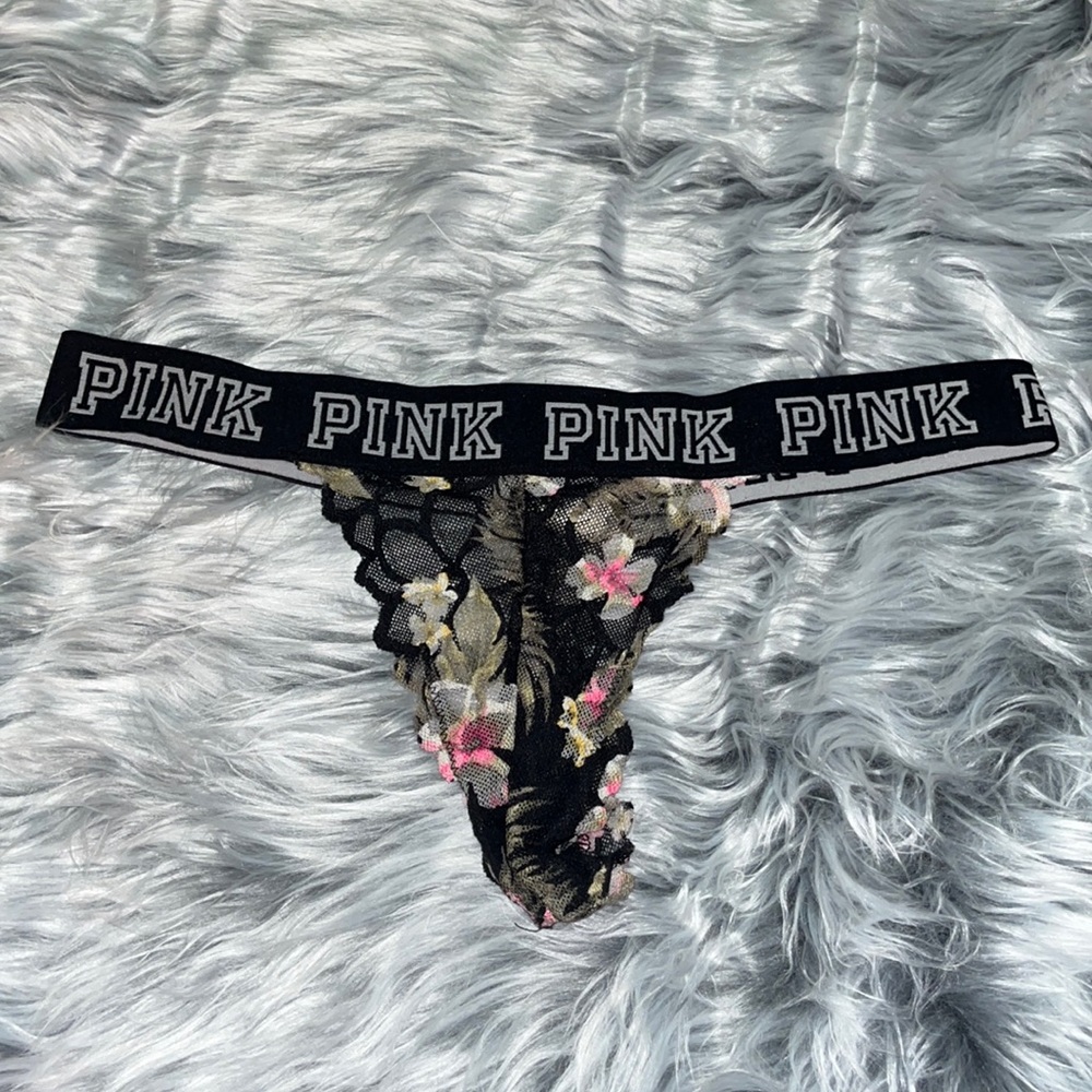 PINK Victoria’s Secret Tropical Lace Banded Thong Medium